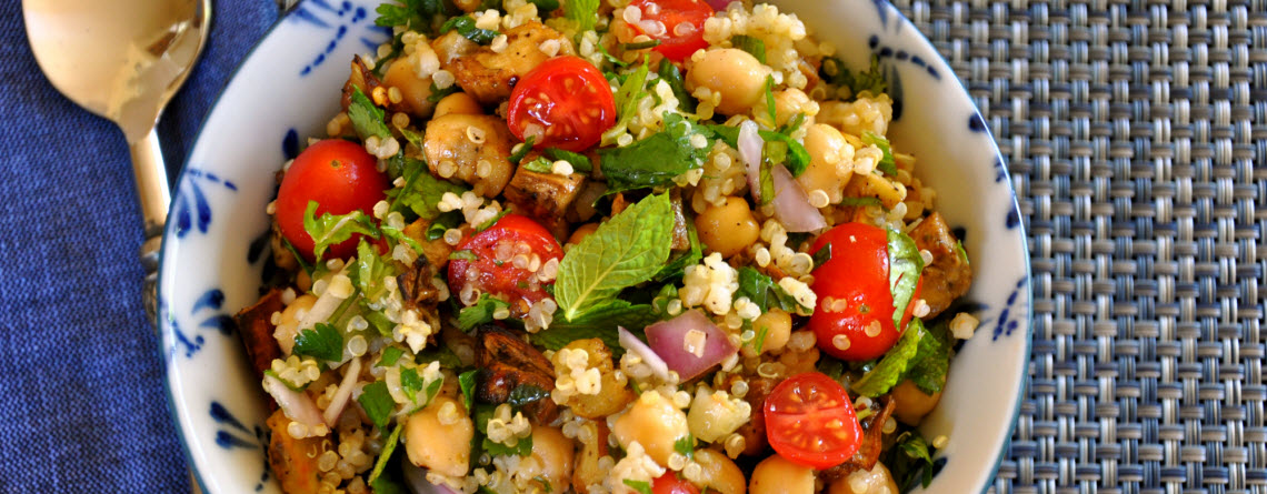 Why It Is So Difficult To Stop Eating Foods That Increase Our Risk of Disease & Tabbouleh with Roasted Eggplant, Chickpeas & Mint