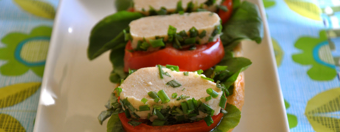 Caprese Salad with Cashew Cheese, Tomatoes, Basil & Watercress