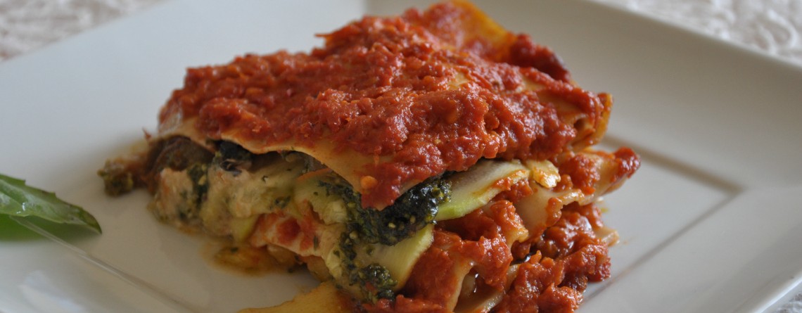 Ordinary Vegan Zucchini and Tomato Lasagna with Basil Pistachio Pesto